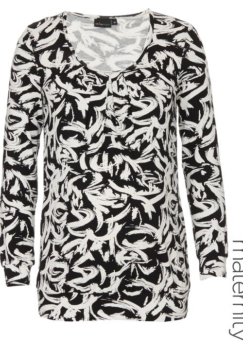 Cherry Melon - Pleated Top - Black & White print Black and White