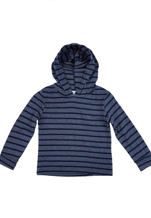 See-Saw - Stripe Hooded T-shirt Navy