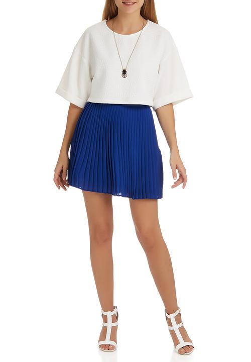 c(inch) - Pleated Mini Skirt Mid Blue