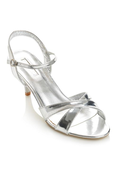 silver midi heels