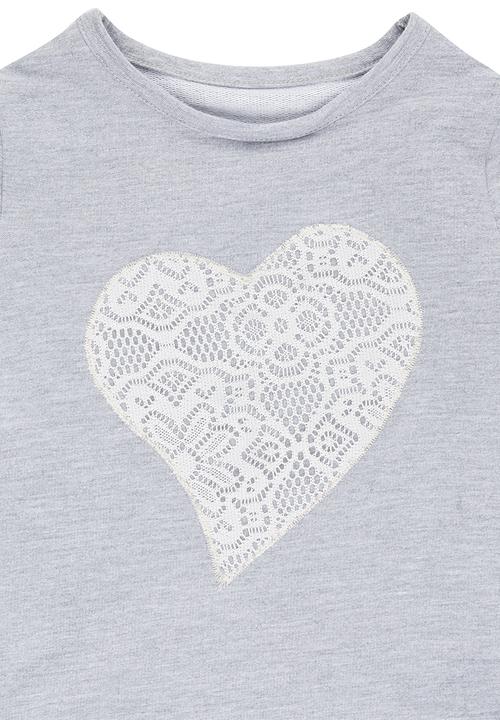 Rebel Republic - Sweater with Lace Heart Applique Grey