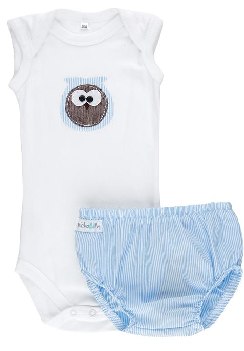 Pickalilly - Owl Diaper Cover Set Pale Blue