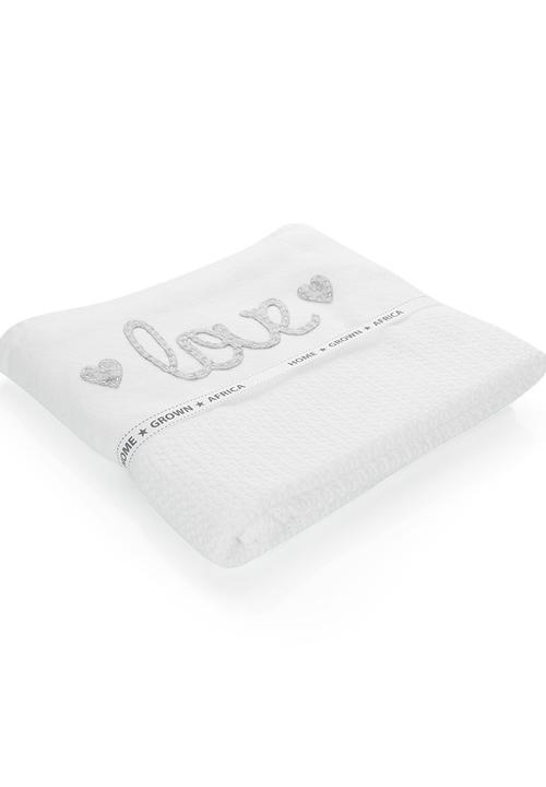 Home Grown Africa - Felt Love Applique Blanket White