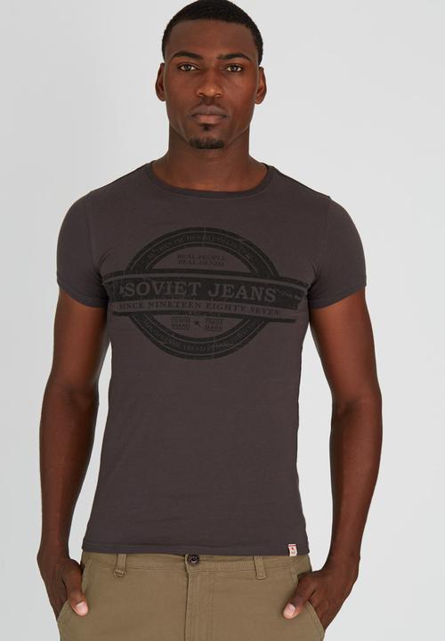 SOVIET - Theodore S/Slv Printed T-Shirt Dark Grey