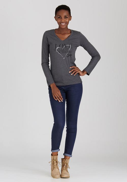 JEEP - V-neck Gel Print Tee Grey Melange