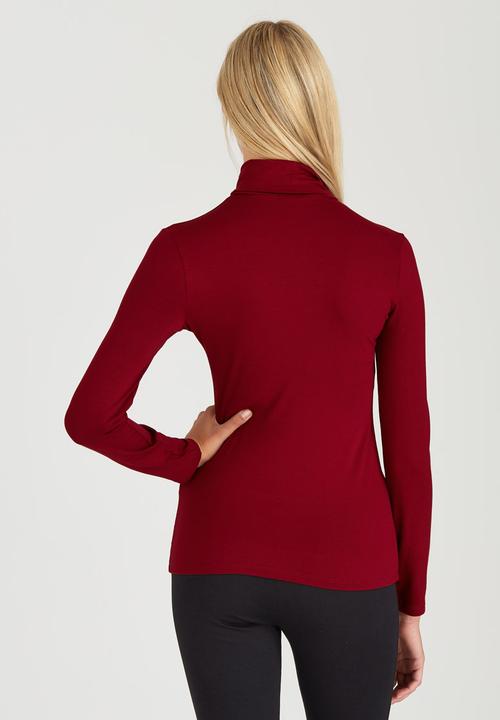c(inch) - Long Sleeve Polo Neck Top Dark Red
