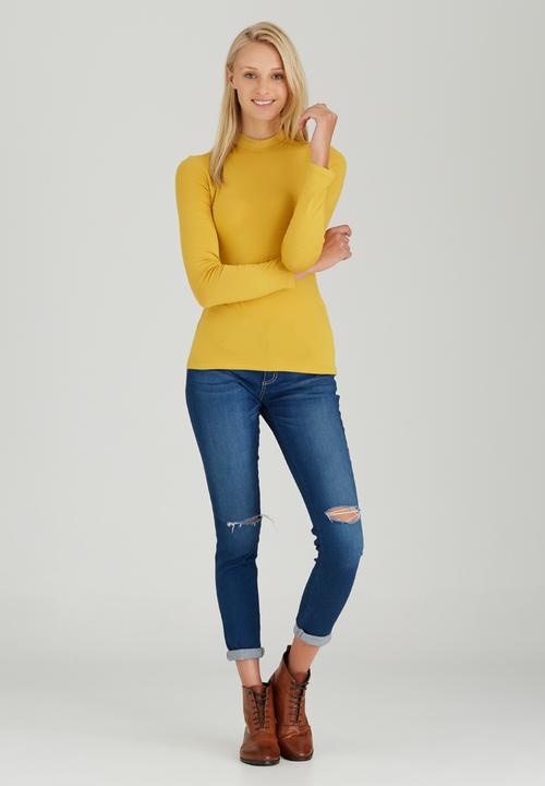 c(inch) - Turtle Neck Long Sleeve Top Yellow