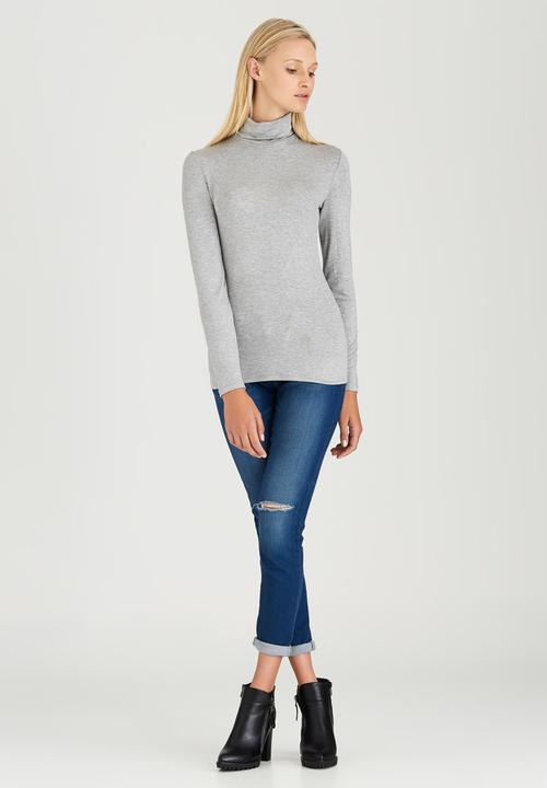 c(inch) - Long Sleeve Polo Neck Top Grey
