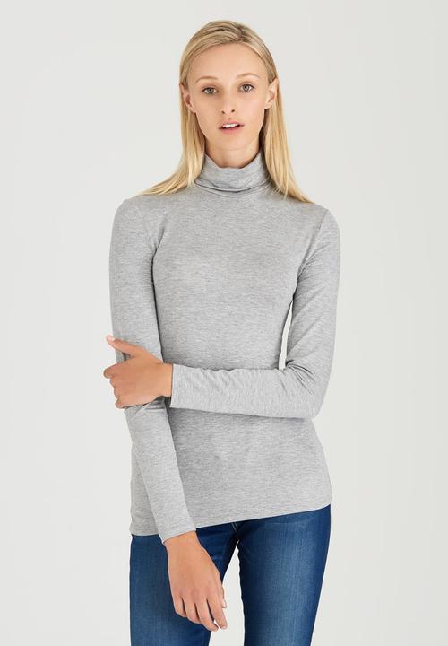 c(inch) - Long Sleeve Polo Neck Top Grey
