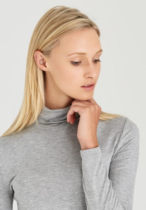 c(inch) - Long Sleeve Polo Neck Top Grey