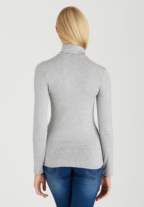c(inch) - Long Sleeve Polo Neck Top Grey