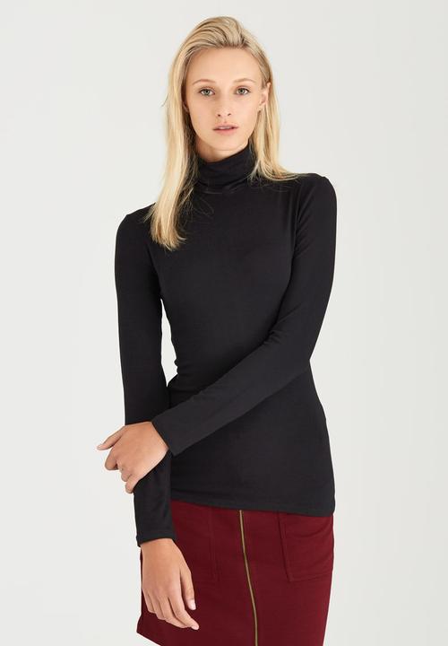 c(inch) - Long Sleeve Polo Neck Top Black