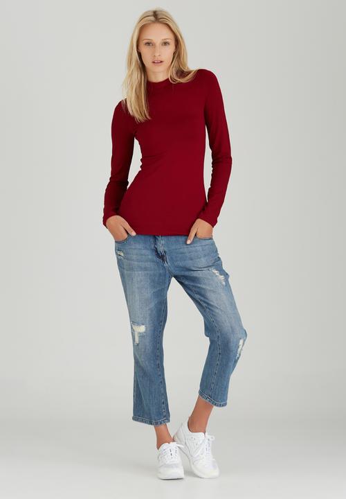c(inch) - Turtle Neck Long Sleeve Top Dark Red