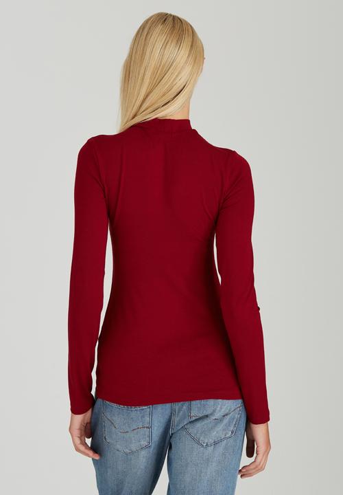 c(inch) - Turtle Neck Long Sleeve Top Dark Red