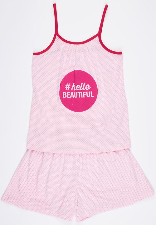 Rebel Republic - Printed Pyjama Set Pale Pink