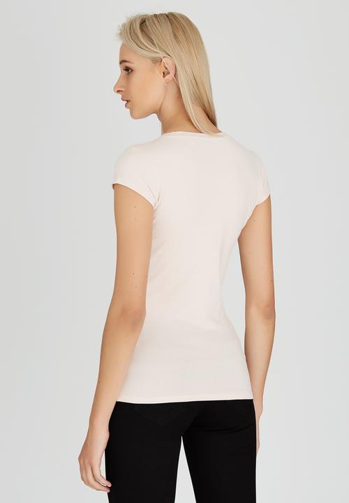 GUESS - Botanical Script V-neck Tee Pale Pink