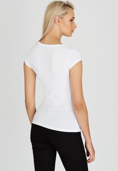 GUESS - Embellished Logo V-neck Tee White