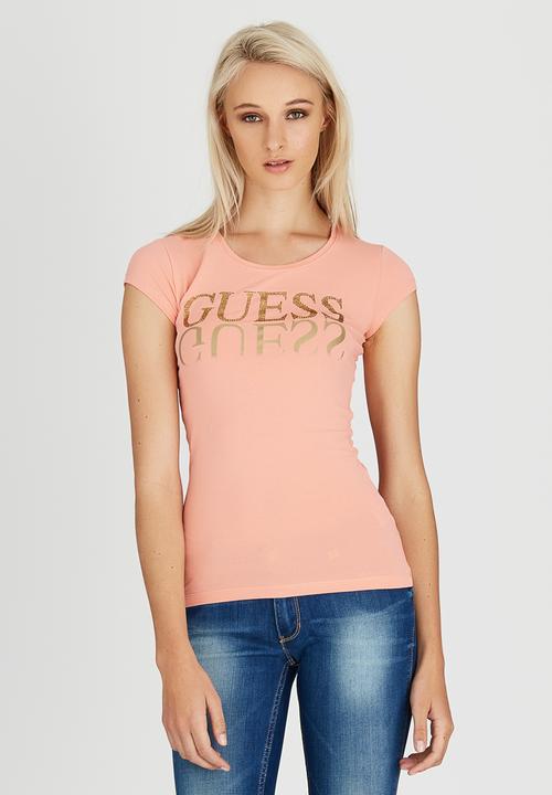 GUESS - Mirrored Logo Tee Coral