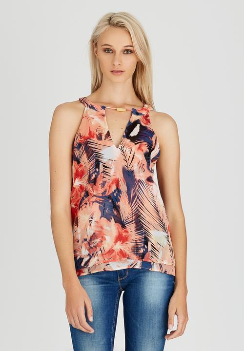 GUESS - Printed Split Neck Halter Top Pale Pink