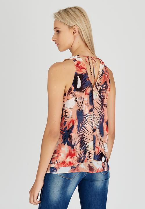 GUESS - Printed Split Neck Halter Top Pale Pink