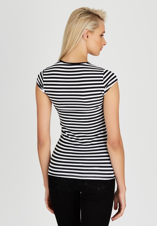 GUESS - Classic Striped Logo Tee Black and White