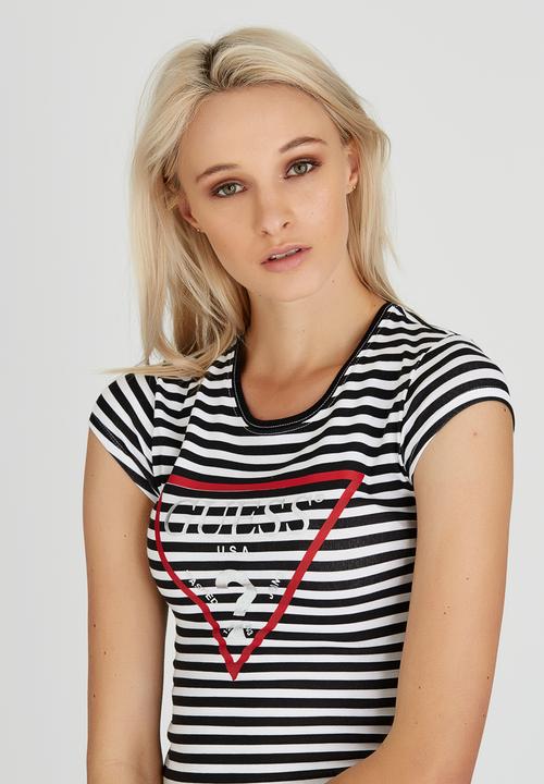 GUESS - Classic Striped Logo Tee Black and White