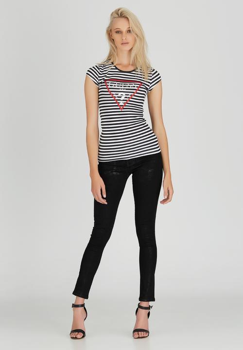 GUESS - Classic Striped Logo Tee Black and White