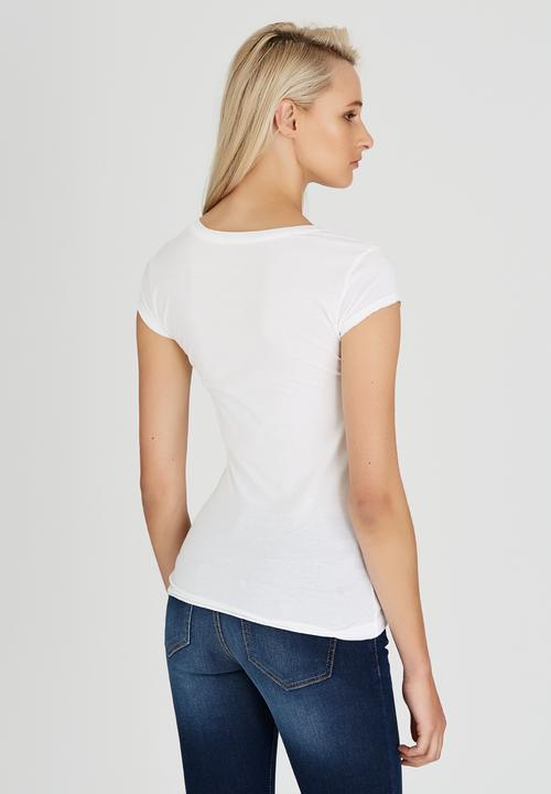 GUESS - Bleach V-neck Logo Tee White