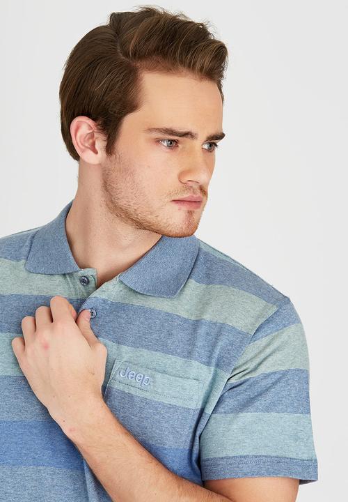 JEEP - Short Sleeve Yarn Dyed Golfer Blue