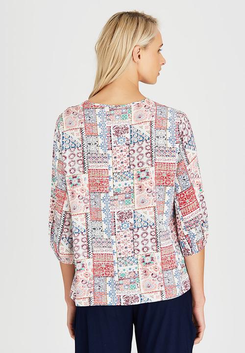 Slick - All Over Print Tie Detail Blouse Multi-colour