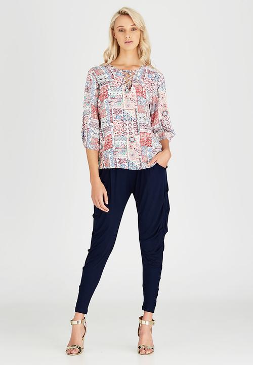 Slick - All Over Print Tie Detail Blouse Multi-colour