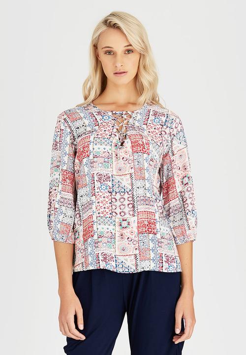 Slick - All Over Print Tie Detail Blouse Multi-colour