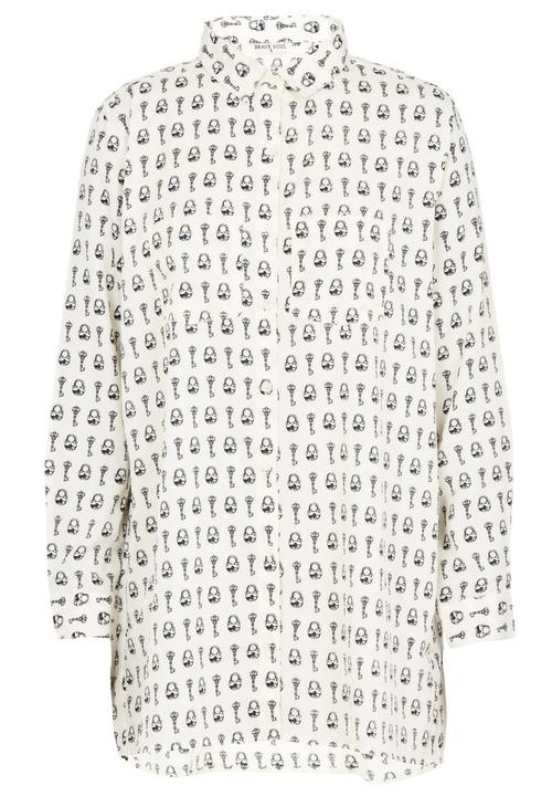 Brave Soul - Lock & Key Print Oversize Shirt Cream