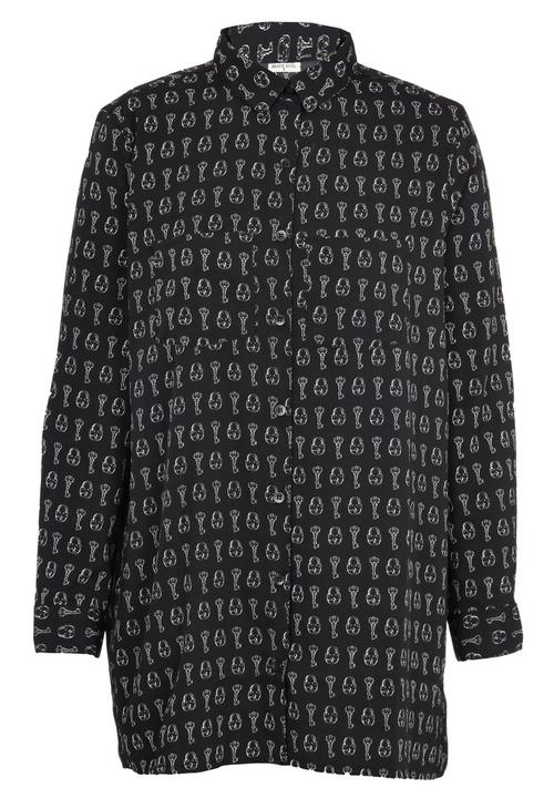 Brave Soul - Lock & Key Print Oversize Shirt Black and White