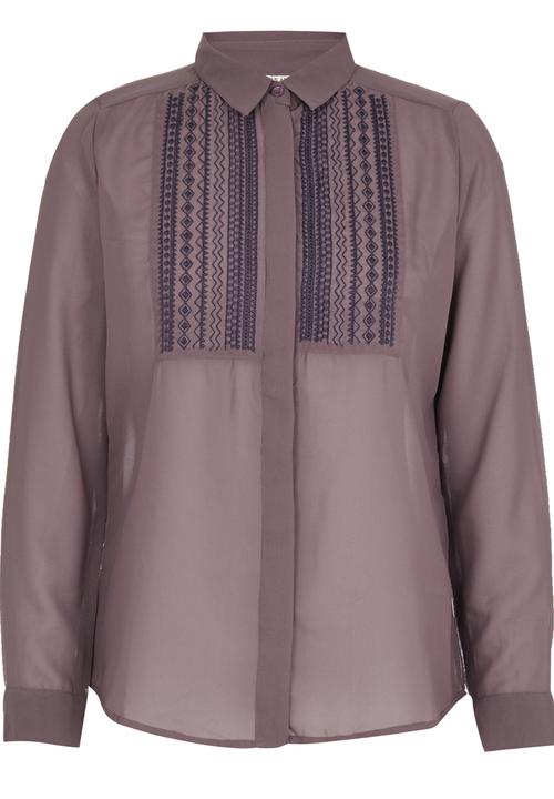 Brave Soul - Concealed Placket Sheer Shirt Dark Purple