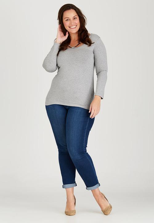 edit Plus - Neckline Detail Top Grey