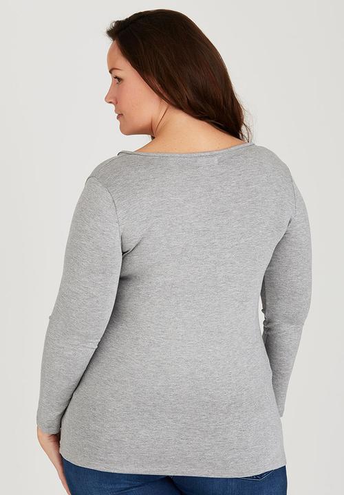 edit Plus - Neckline Detail Top Grey