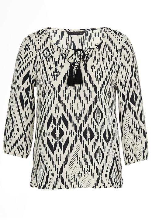 ONLY - Tribal Tiles Print Tassel Tunic Black and White