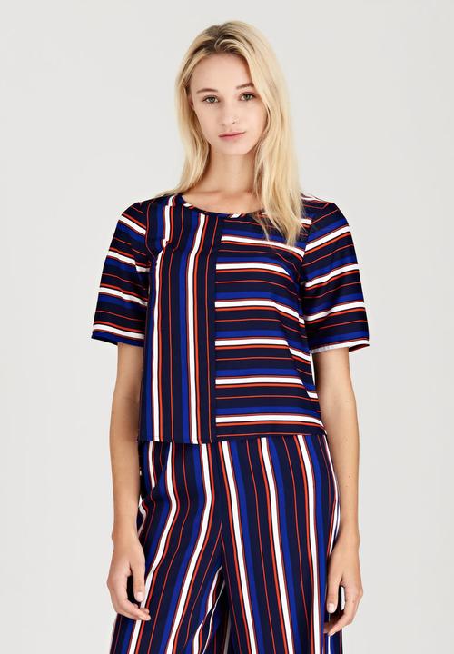 London Hub - Two Way Striped Print Top Navy