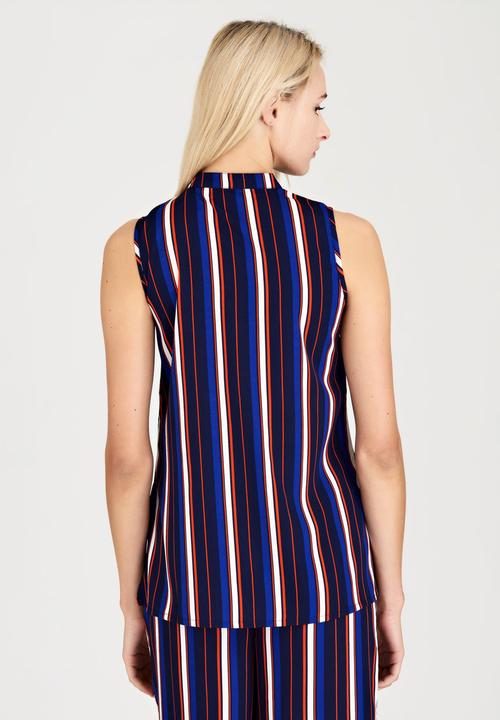 London Hub - Sleeveless Striped Longline Shirt Navy