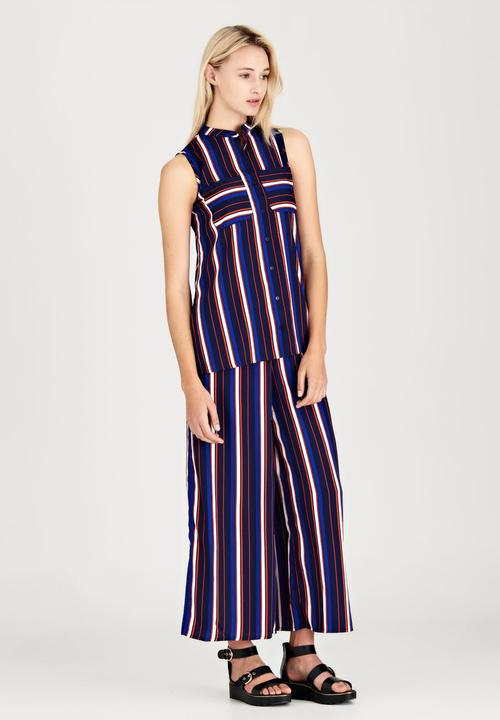 London Hub - Sleeveless Striped Longline Shirt Navy
