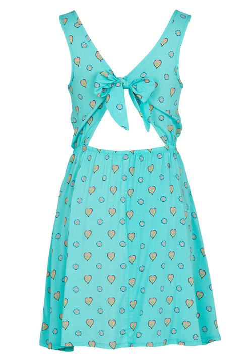 Pop Candy - Woven Viscose Tie Back Dress Turquoise