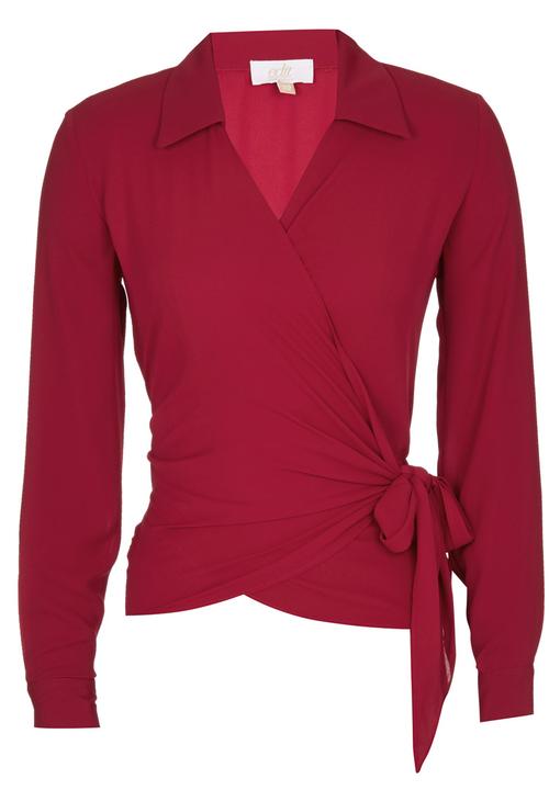 edit - Wrap-over Tie Blouse Dark Red