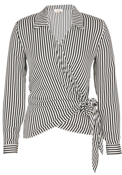 edit - Wrap-over Tie Blouse Black and White