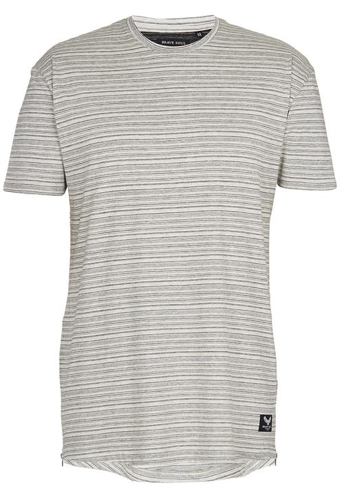 Brave Soul - Longer Length T-Shirt with Side Zips Off White