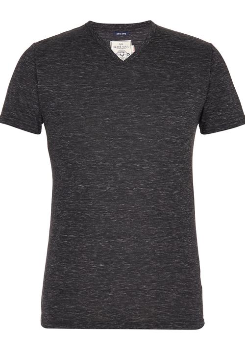 Brave Soul - V-Neck Spaced Dyed  T-Shirt Dark Grey