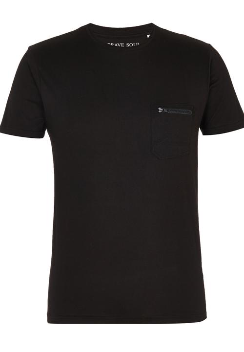 Brave Soul - Crew Neck T-Shirt with Chest Pocket Black