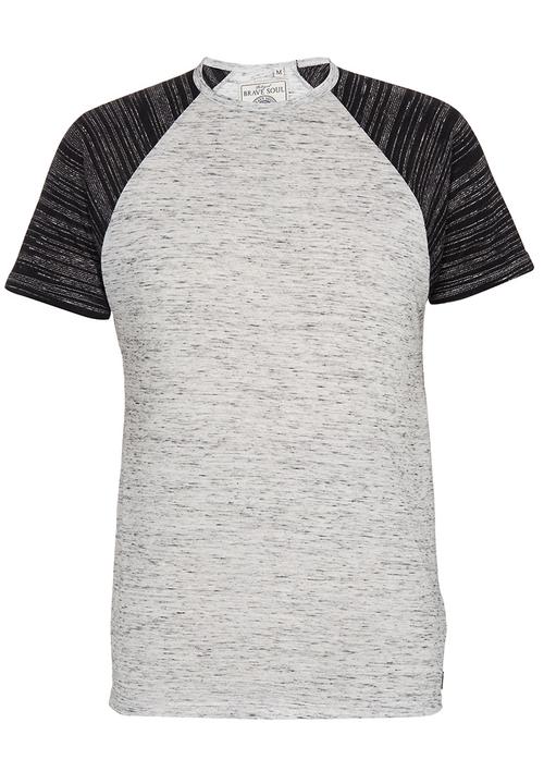 Brave Soul - Crew Neck T-Shirt with Contrast Sleeves Grey