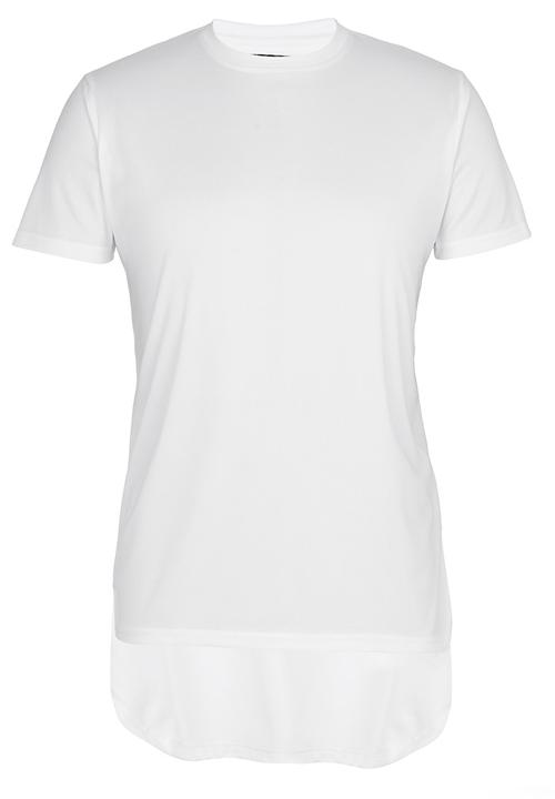Brave Soul - Crew Neck T-Shirt with Curved Hem White