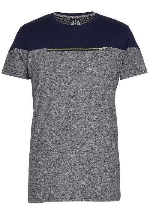 Brave Soul - Eclipse Crew Neck T-Shirt with Zip Detail Grey